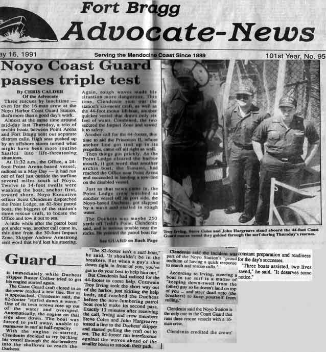 Fort Bragg Advocate article about a busy 
      time at Noyo Harbour